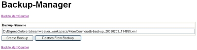 BackupManager.jsp (Screenshot)